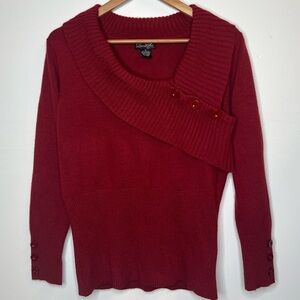 Questions? Red Oversized Neck Button Sweater, M